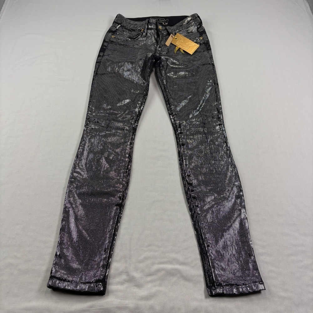 Robins Jean Womens Size 24 Black Silver Skinny Rhinestone Denim NEW